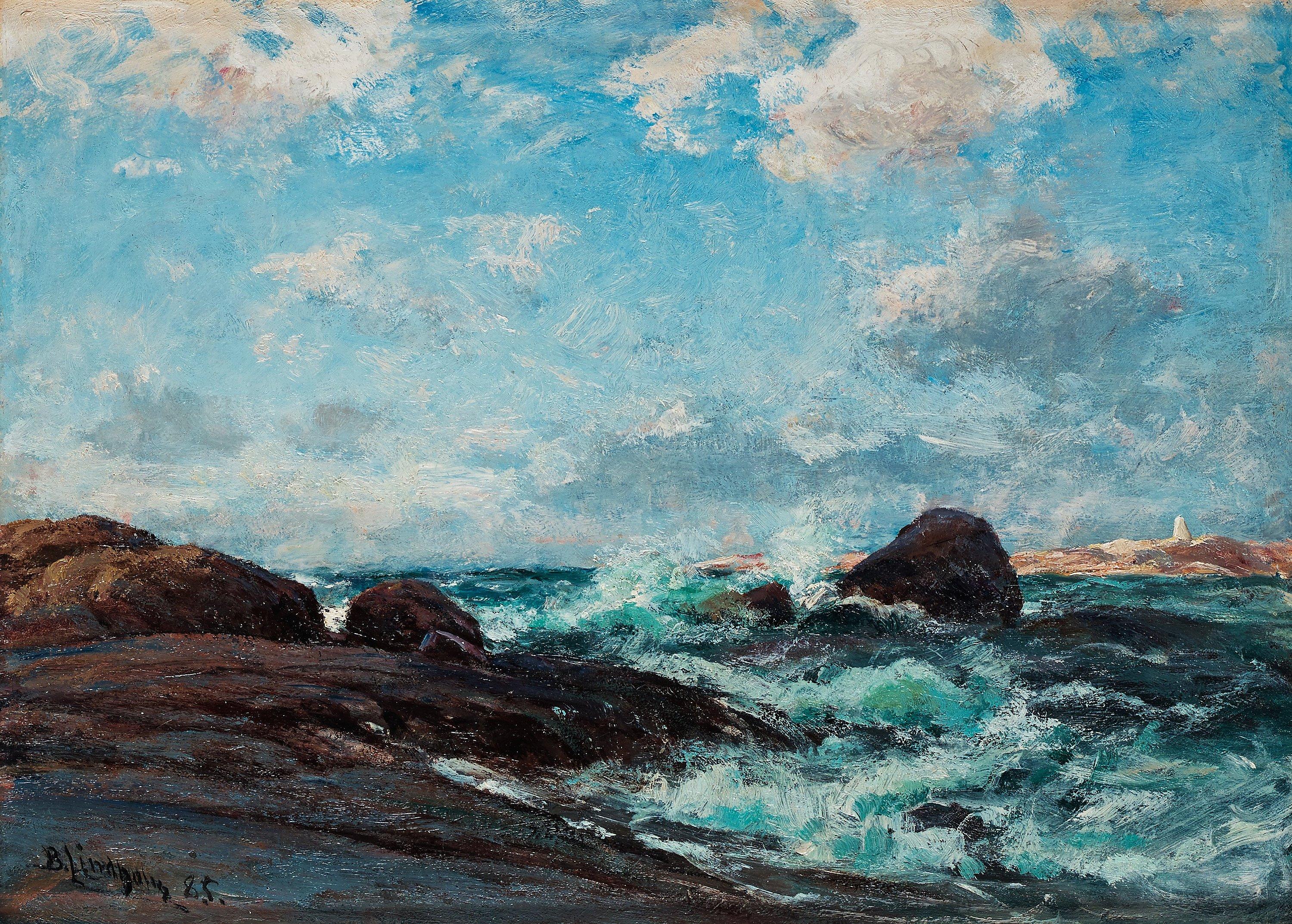 Berndt Lindholm - Coastal scene with breaking waves