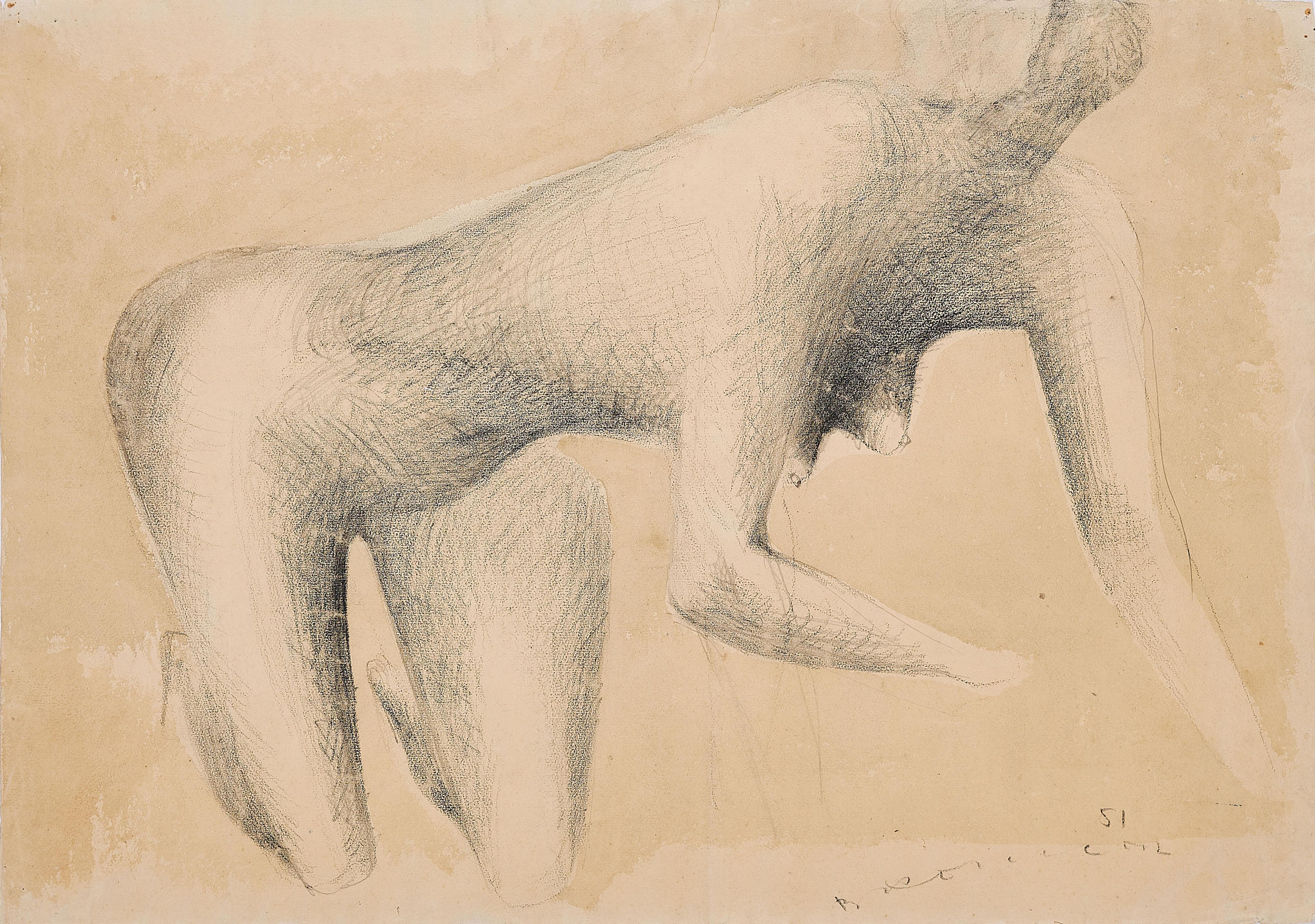 Bernhard Heiliger - Knieender weiblicher Akt.