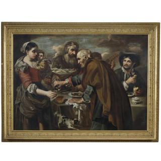 Bernhard Keil - A Roman Street Scene With Peasants Eating And Drinking, Possibly Representing The Five Senses