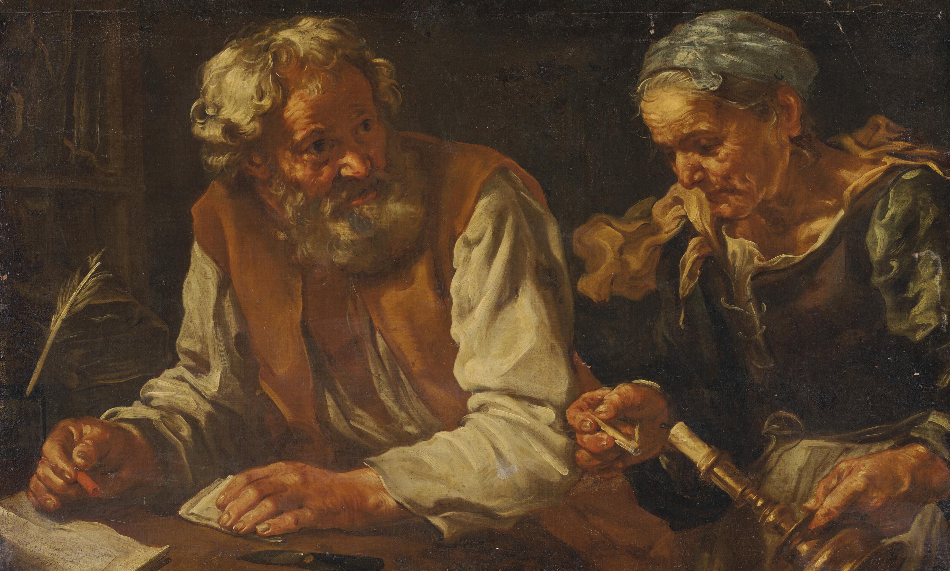 Bernhard Keil - An elderly couple placing a wax seal on a letter