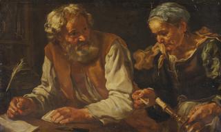 Bernhard Keil - An elderly couple placing a wax seal on a letter