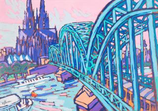 Bernhard Kühlewein - Blick auf Köln mit Dom und Deutzer Brücke.