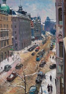 Bernhard Oscarsson - Vinter view over Birger Jarlsgatan