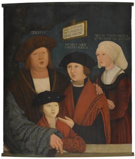 Bernhard Strigel - A Portrait Of Johannes Cuspinian, With His Second Wife Agnes, And His Sons From His First Marriage Sebastian Felix And Nicolaus Christostomus