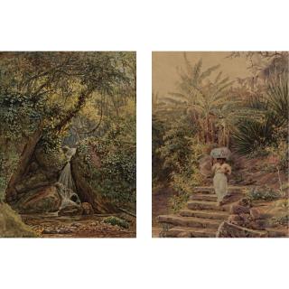 Bernhard Wiegandt - Rio Paquequer And Rio De Janeiro:  A Pair Of Watercolors