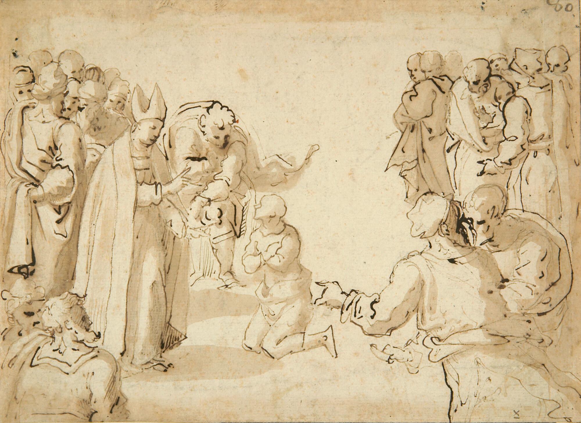 Bernhardino India - Ein Bischof segnet einen knienden Mann.