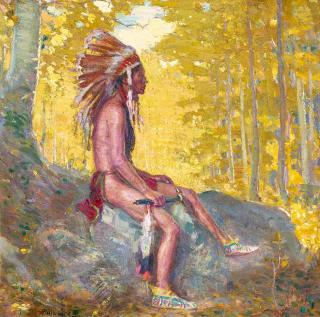 Bert Geer Phillips - The Scout 12 x 12 in. framed 18 x 18 in.