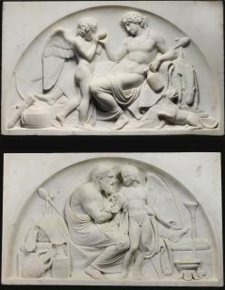 Bertel Thorvaldsen - A Set Of Four Reliefs Of Cupid And Bacchus, Cupid Received By Anacreon, Pan Teaching A Child Satyr To Play Reed Pipe, Bacchante And Child Satyr