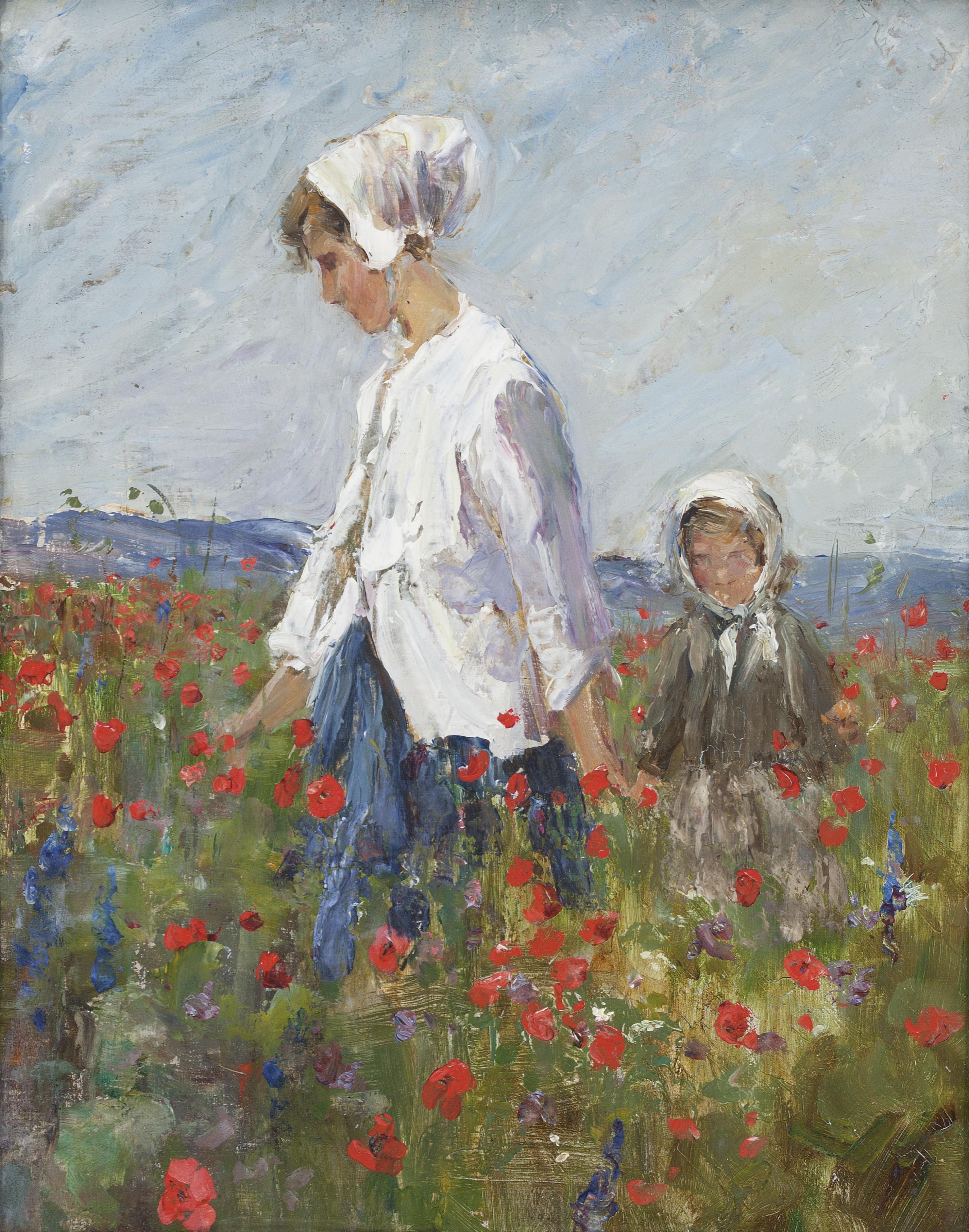 Berthe Des Clayes - Among The Poppies; Among The Delphiniums
