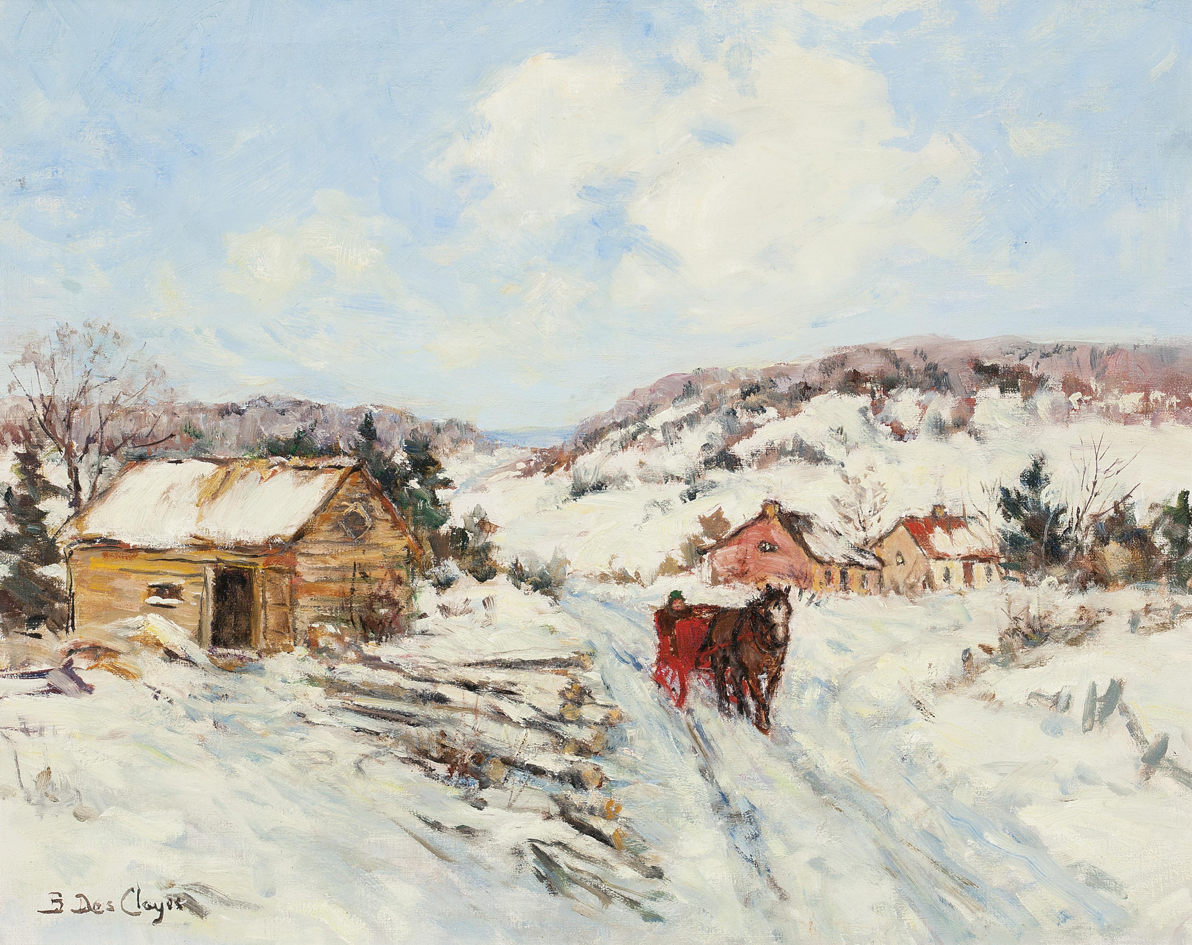 Berthe Des Clayes - Horse And Carriage On A Winter Road