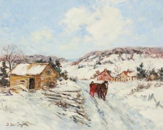 Berthe Des Clayes - Horse And Carriage On A Winter Road