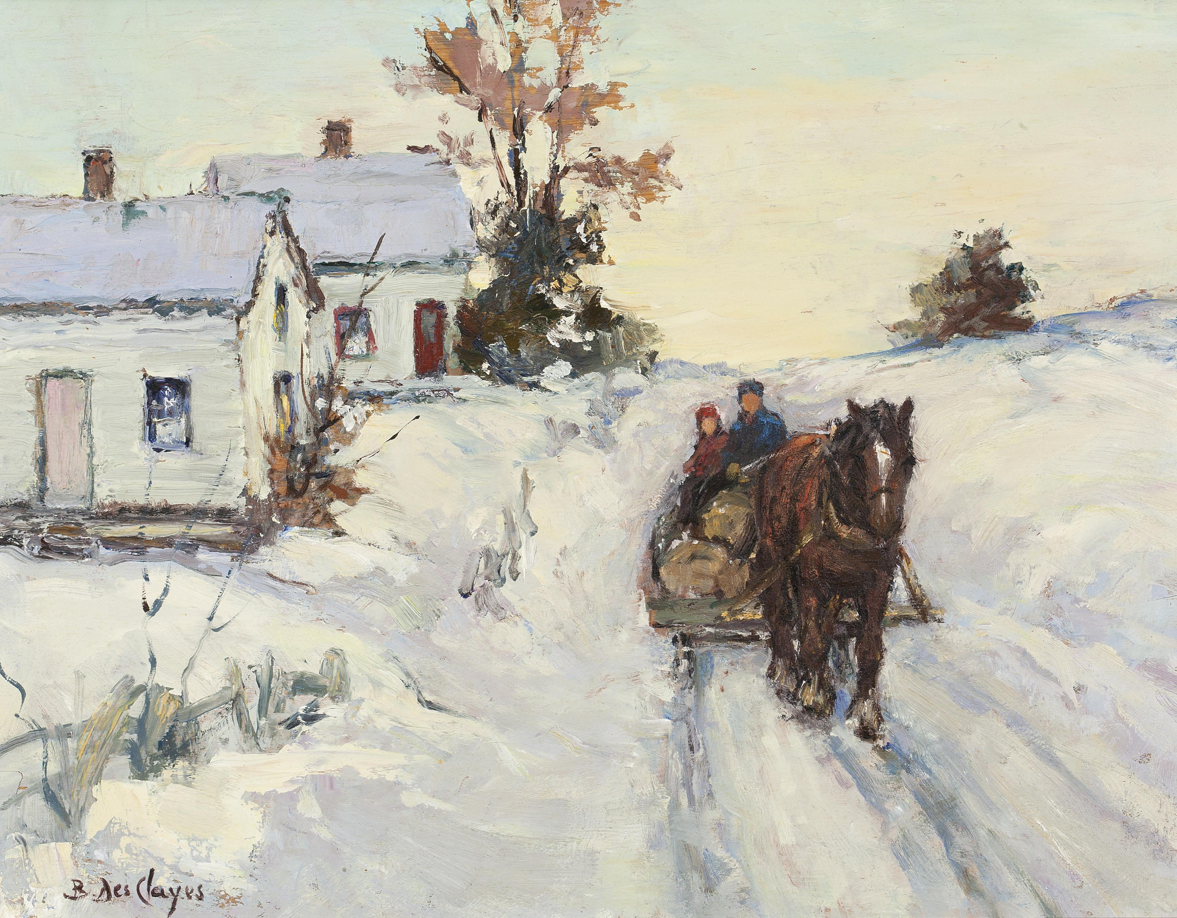 Berthe Des Clayes - Horse And Sleigh - Winter Road