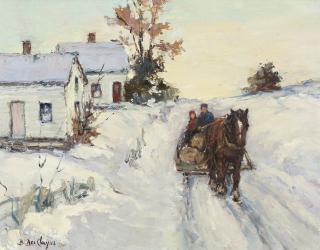 Berthe Des Clayes - Horse And Sleigh - Winter Road