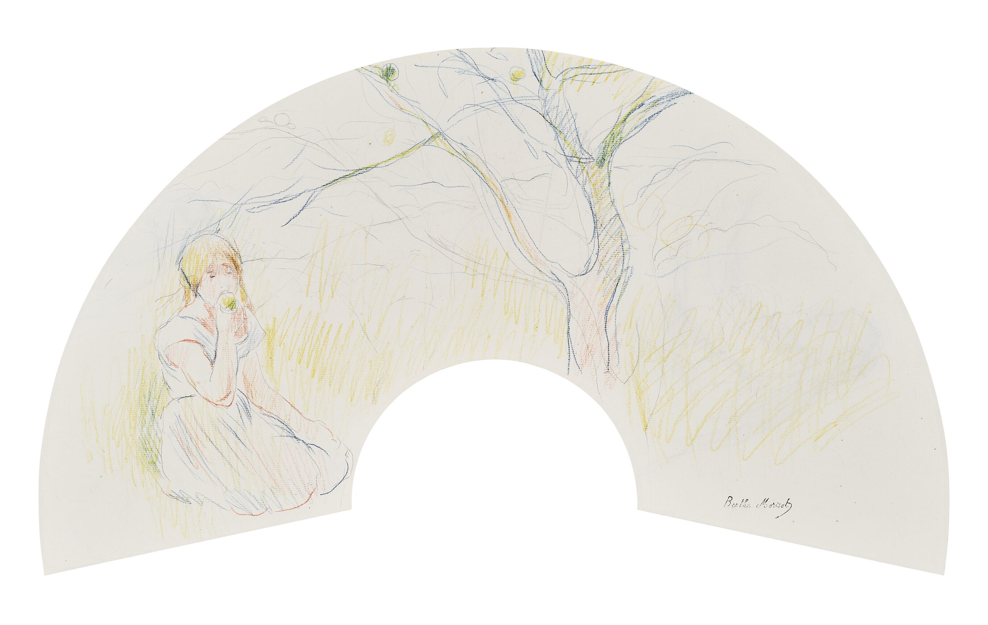 Berthe Morisot - Jeune fille mangeant un fruit sous un arbre (recto); Études pour jeune fille (verso)