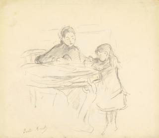 Berthe Morisot - Julie Manet à la table (recto); Étude des têtes (verso)