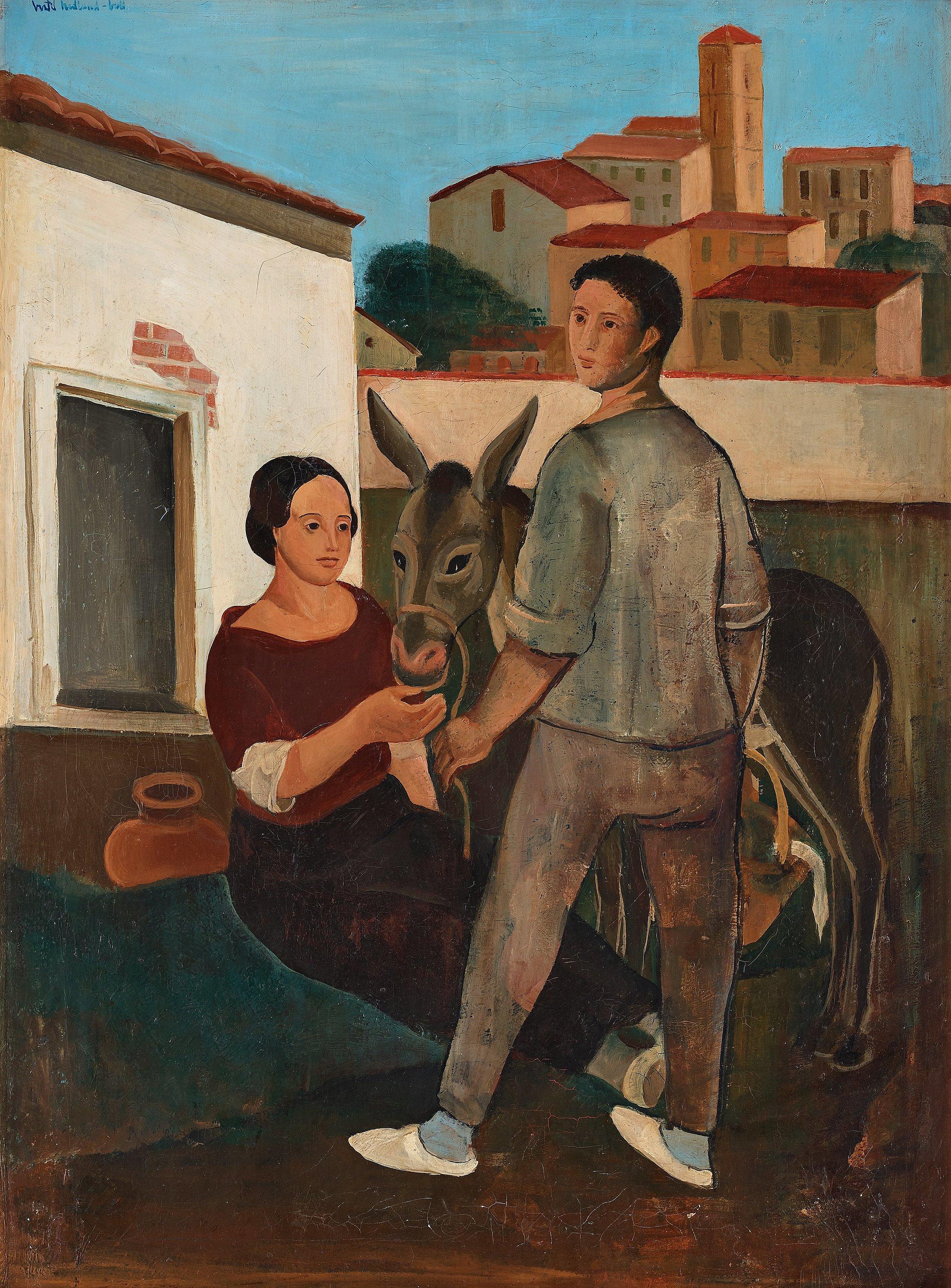 Bertil Bull Hedlund - Couple with a donkey, motif from Spain.