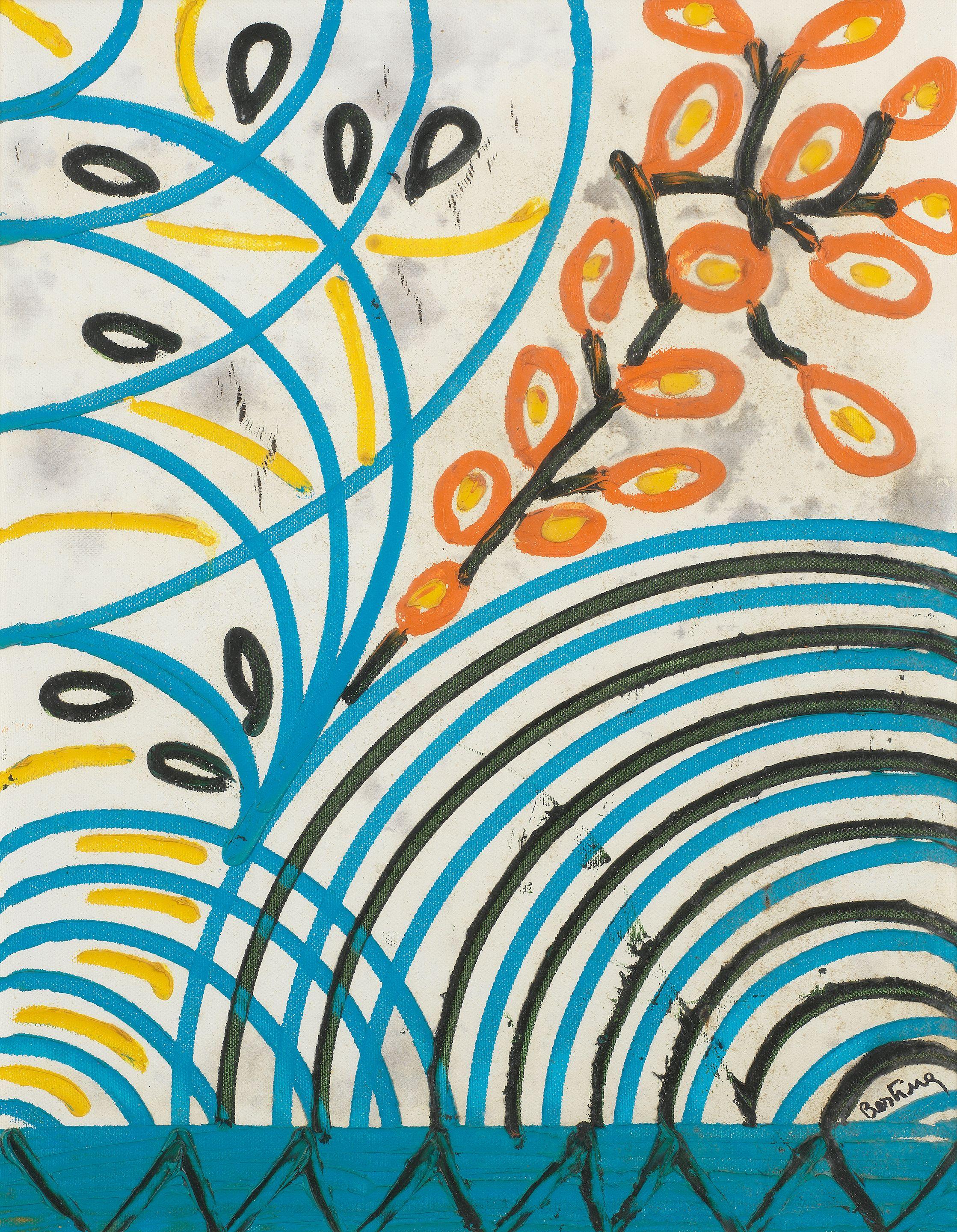 Bertina Lopes - Untitled (blue and orange, flowers)