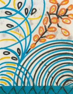 Bertina Lopes - Untitled (blue and orange, flowers)