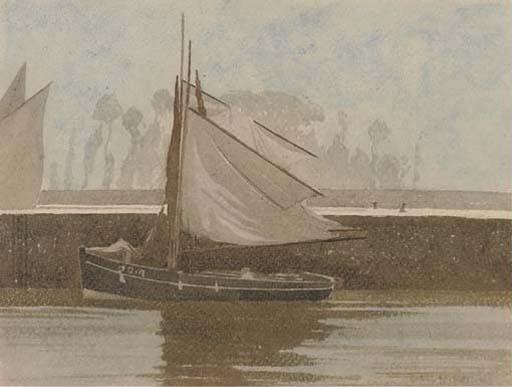 Bertram Nicholls, P.R.B.A., R.O.I. - A Boat On The Canal