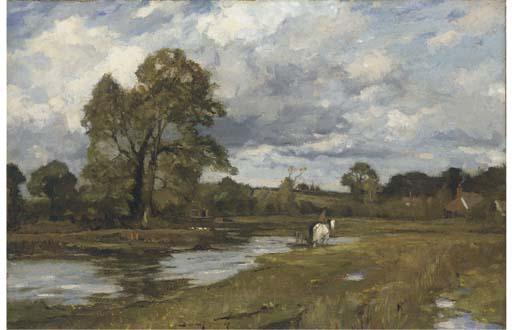 Bertram Priestman, R.A. - Horse And Rider Along A Country Stream