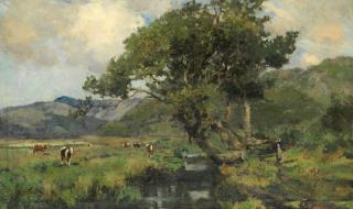 Bertram Priestman - Cattle Grazing In The River Valley, A Milkmaid On The Way Home