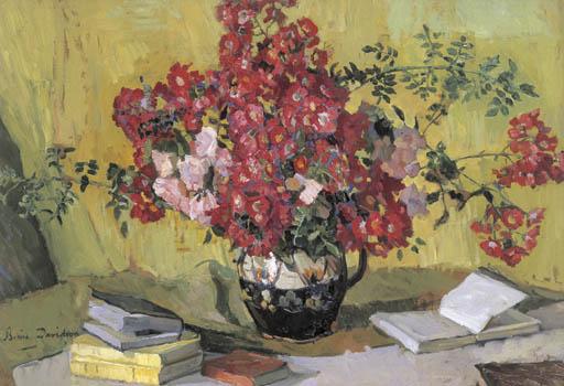 Bessie Ellen Davidson - Still Life with Blossoms and Books
