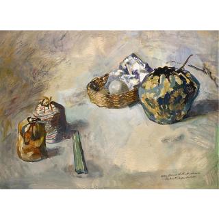 Betsy Westendorp-Osieck - A Still Life With A Fan, Bags And A Egg