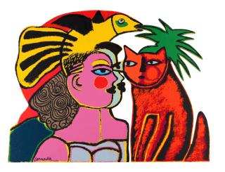 Beverloo Corneille - Lady, Cat And Bird.