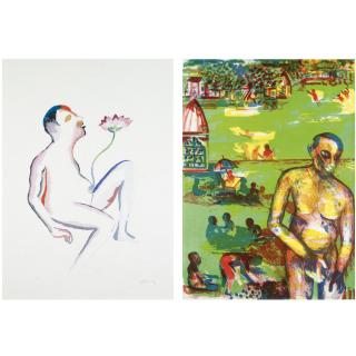Bhupen Khakhar - River; Two Untitled Prints