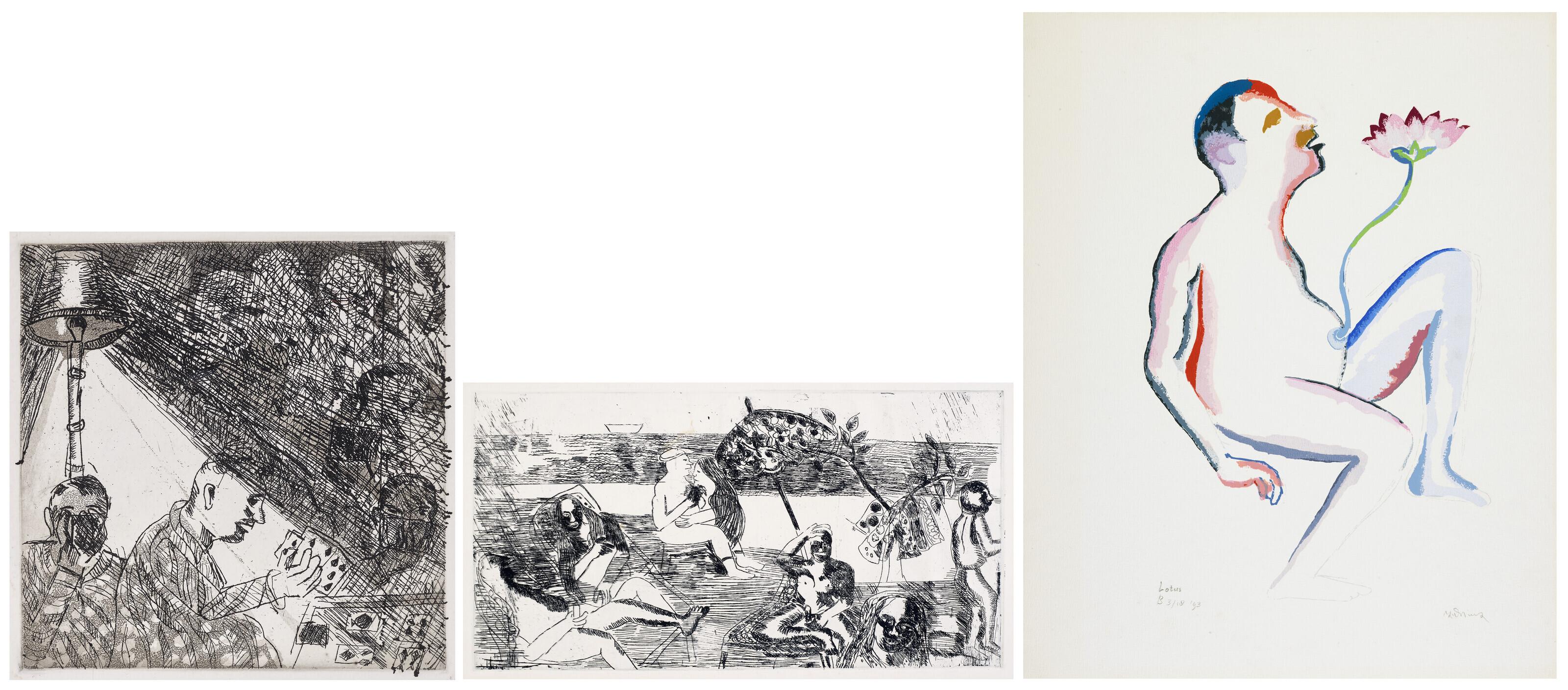 Bhupen Khakhar - Untitled (Cards); Untitled (Beach); Lotus