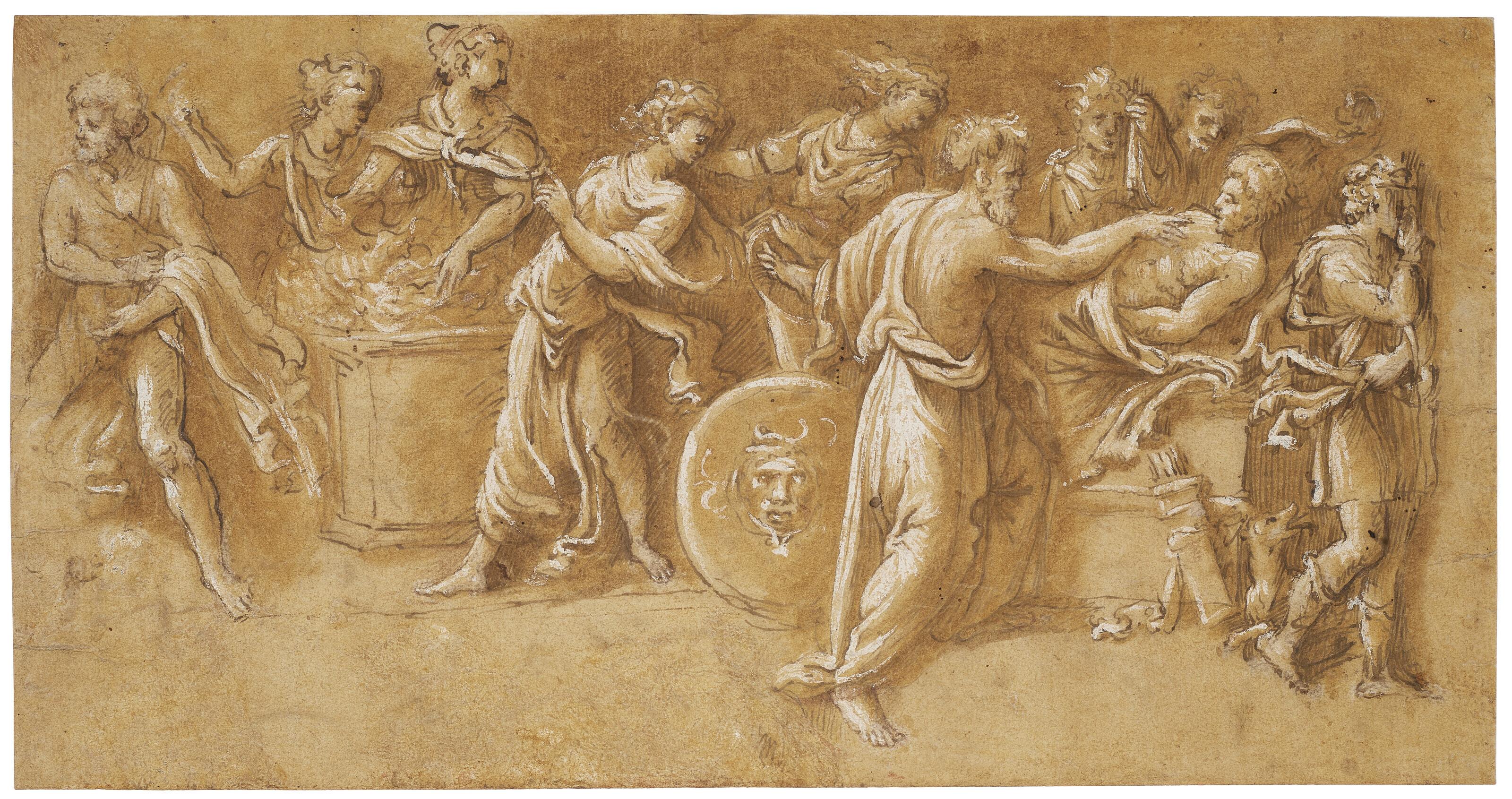 Biagio Pupini - The Death of Meleager (recto); Calligraphic exercises (verso)