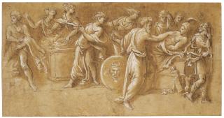 Biagio Pupini - The Death of Meleager (recto); Calligraphic exercises (verso)