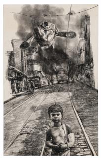 Bikash Bhattacharjee - Untitled (Boy on Tram Tracks)