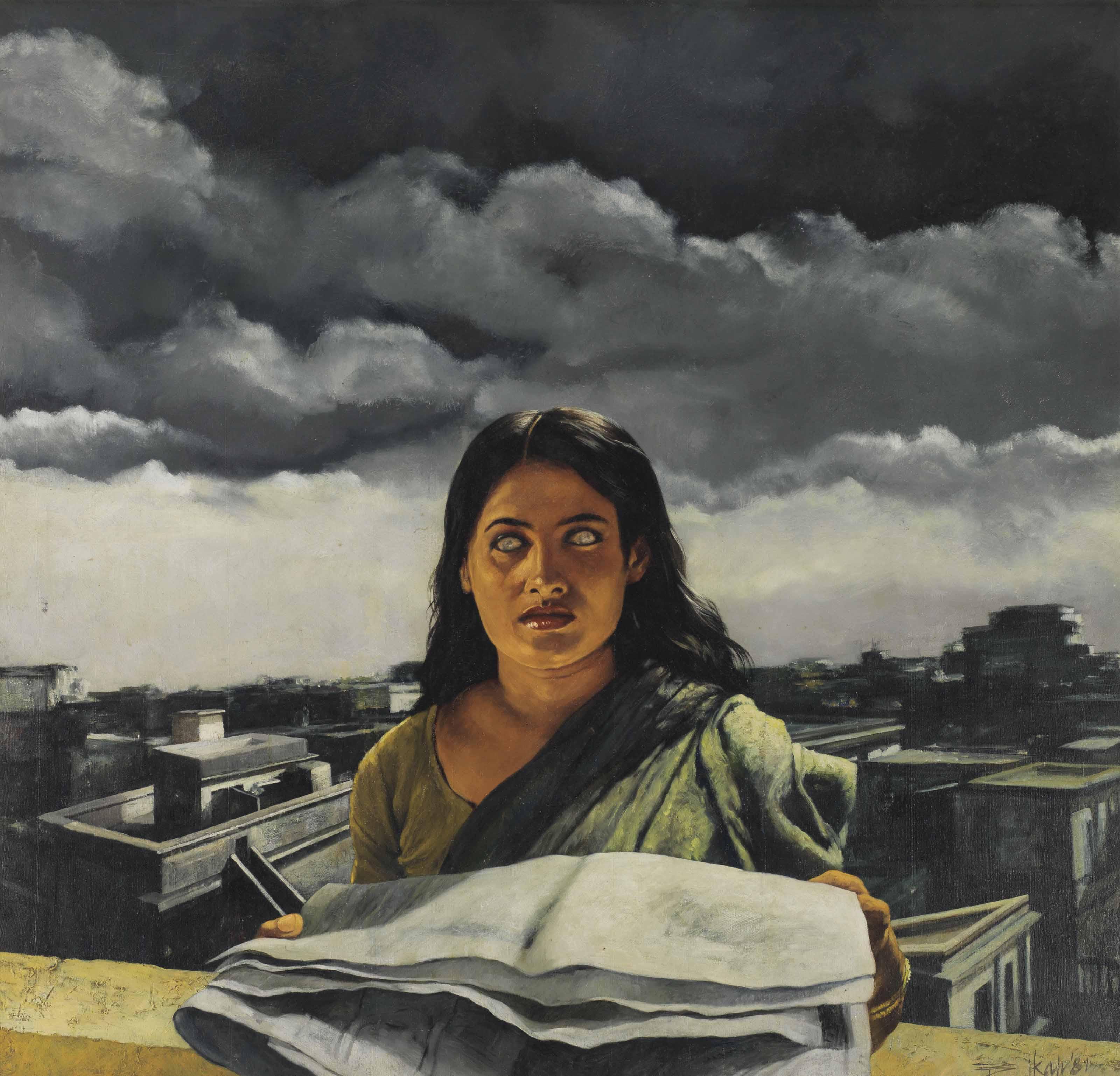 Bikash Bhattacharjee - Untitled (She with a Newspaper)