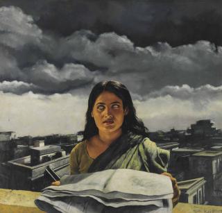 Bikash Bhattacharjee - Untitled (She with a Newspaper)