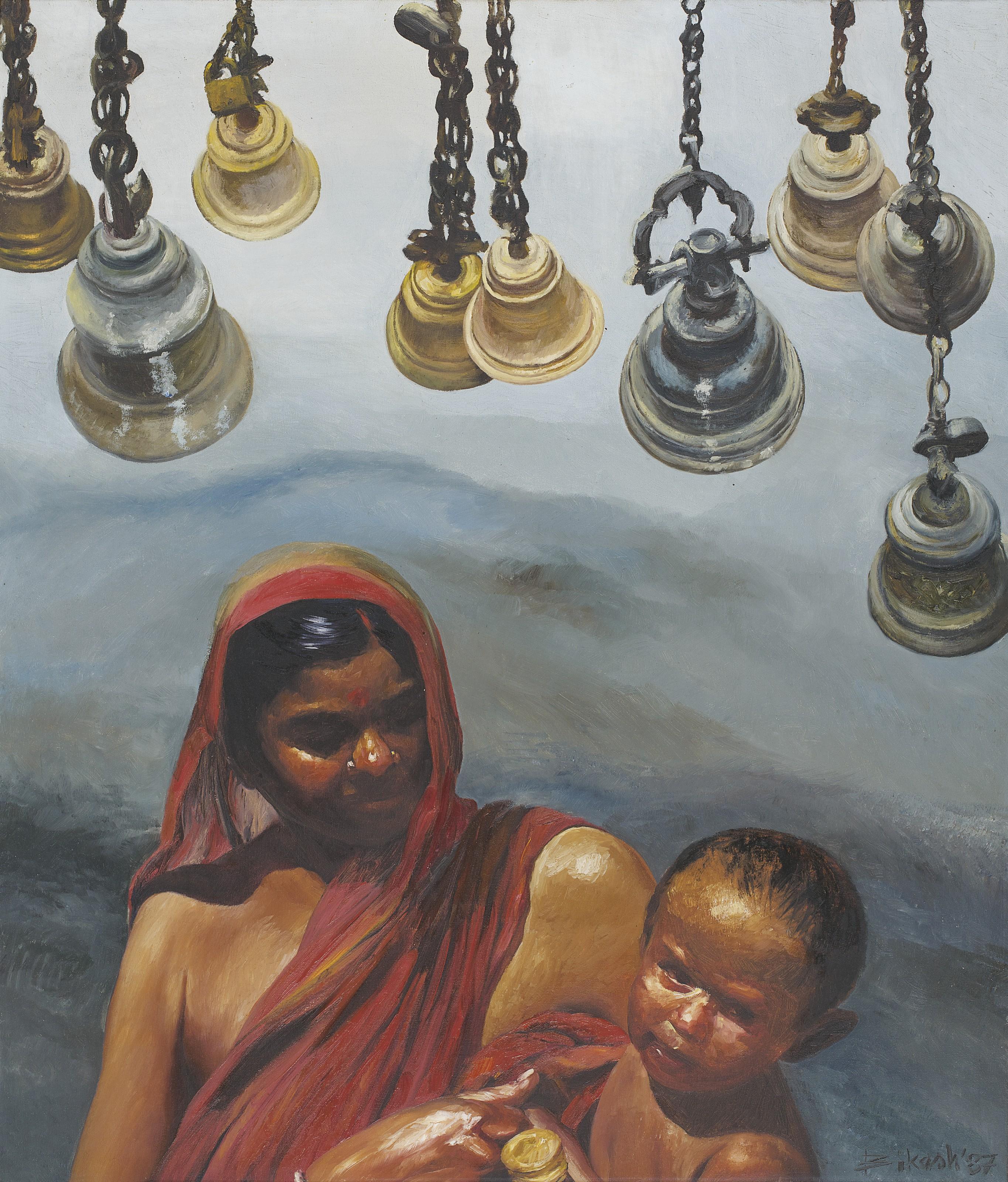 Bikash Bhattacharjee - Untitled (Temple Visit)