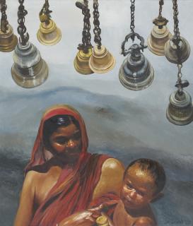 Bikash Bhattacharjee - Untitled (Temple Visit)