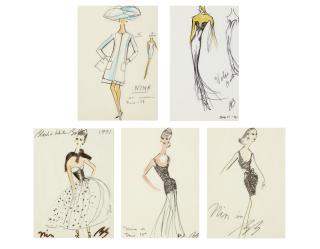 Bill Blass - Five sketches of dresses