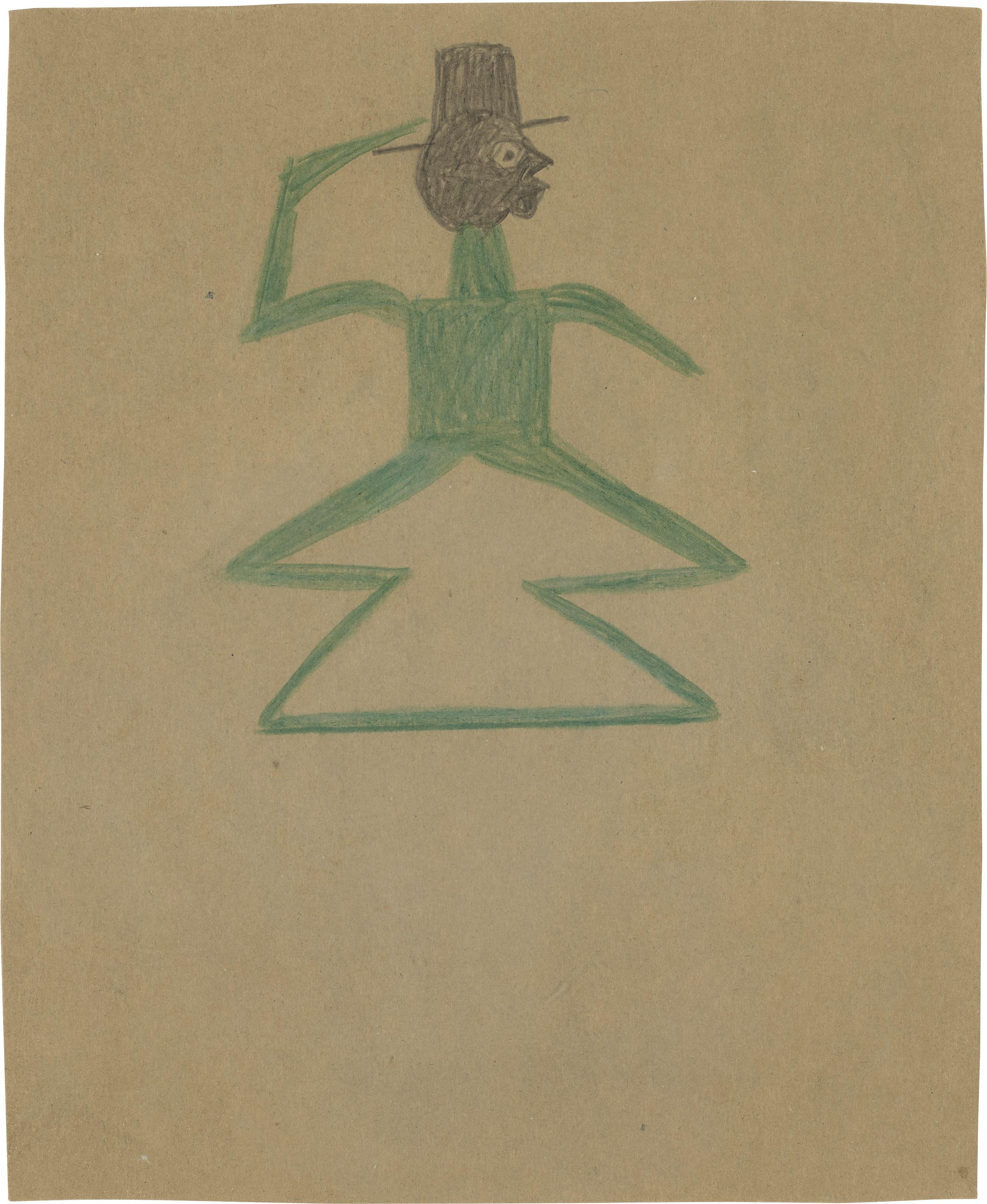 Bill Traylor - Green Man with Double Triangle Legs, 1939-1942