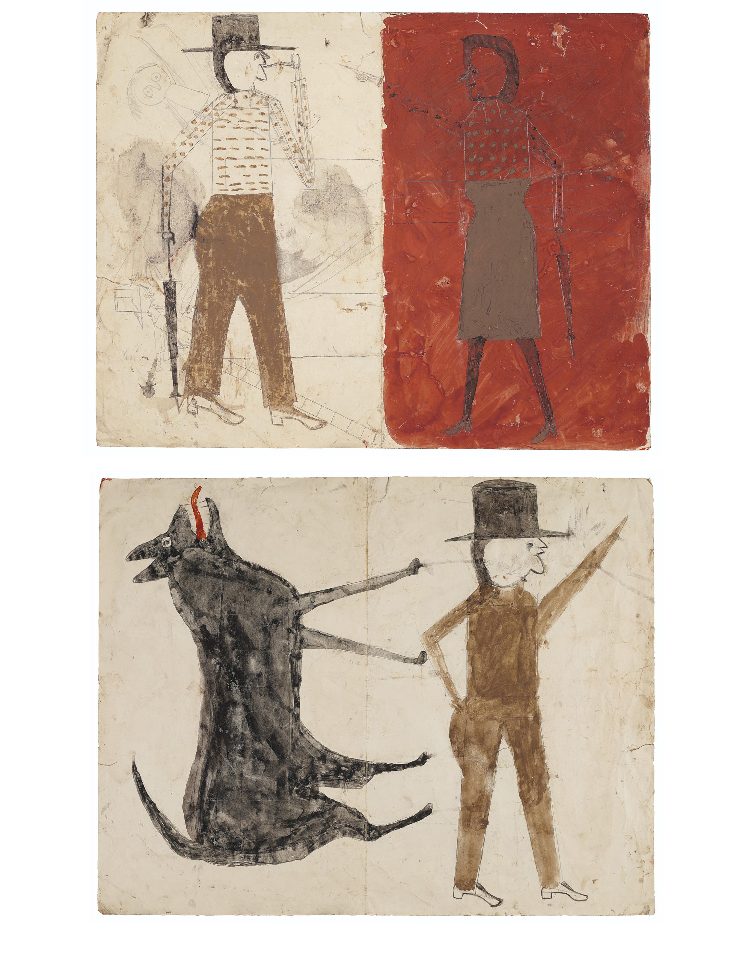Bill Traylor - Man on White, Woman on Red / Man with Black Dog, double sided, 1939-1942