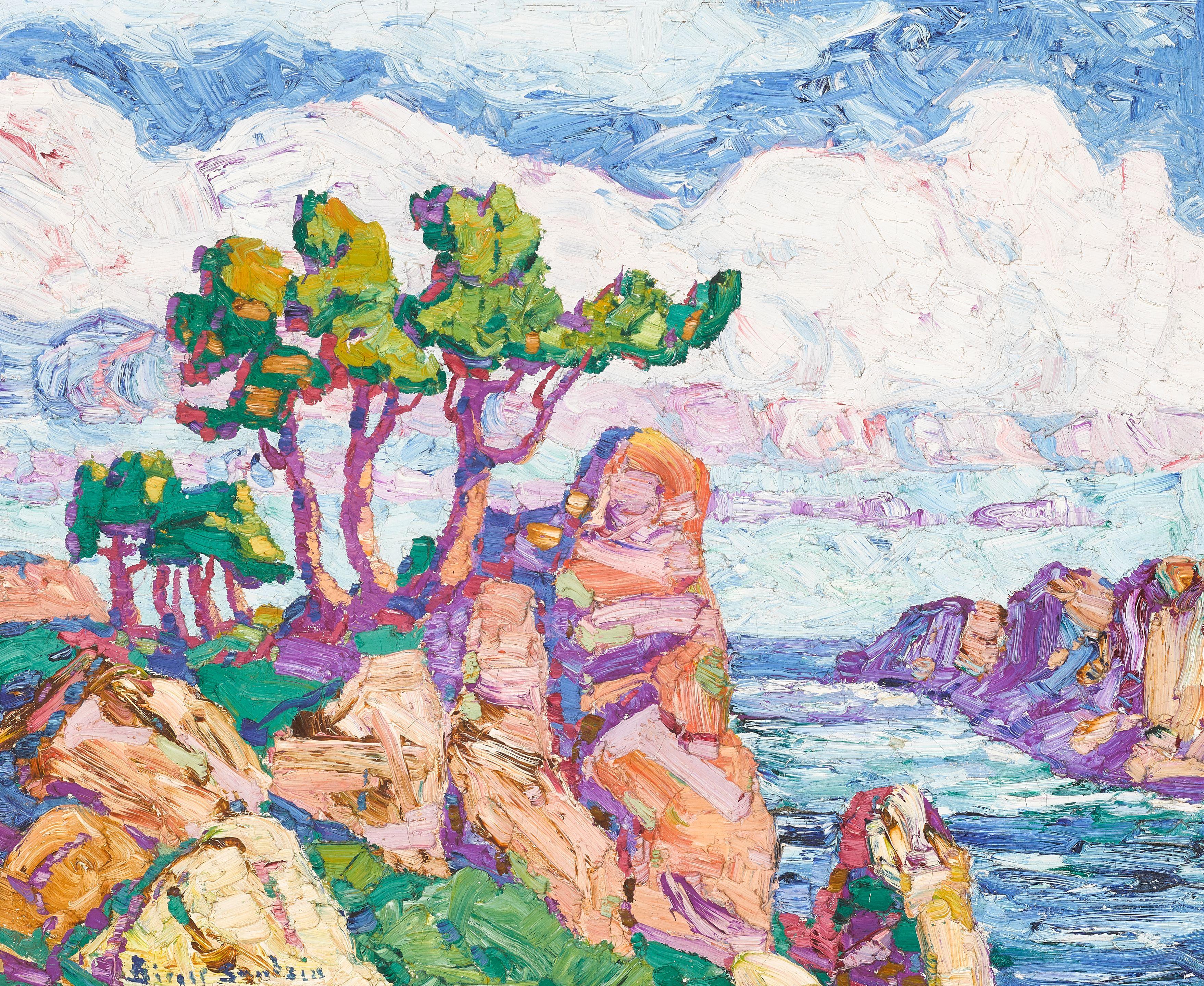 Birger Sandzén - Coastal landscape with cliffs and cypress