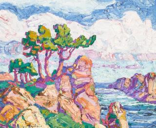 Birger Sandzén - Coastal landscape with cliffs and cypress