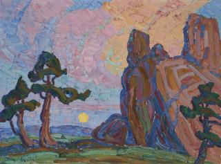 Birger Sandzén - Moonrise Among The Red Rocks