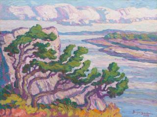 Birger Sandzén - Riverbank with Cedars, Rocheport, MO