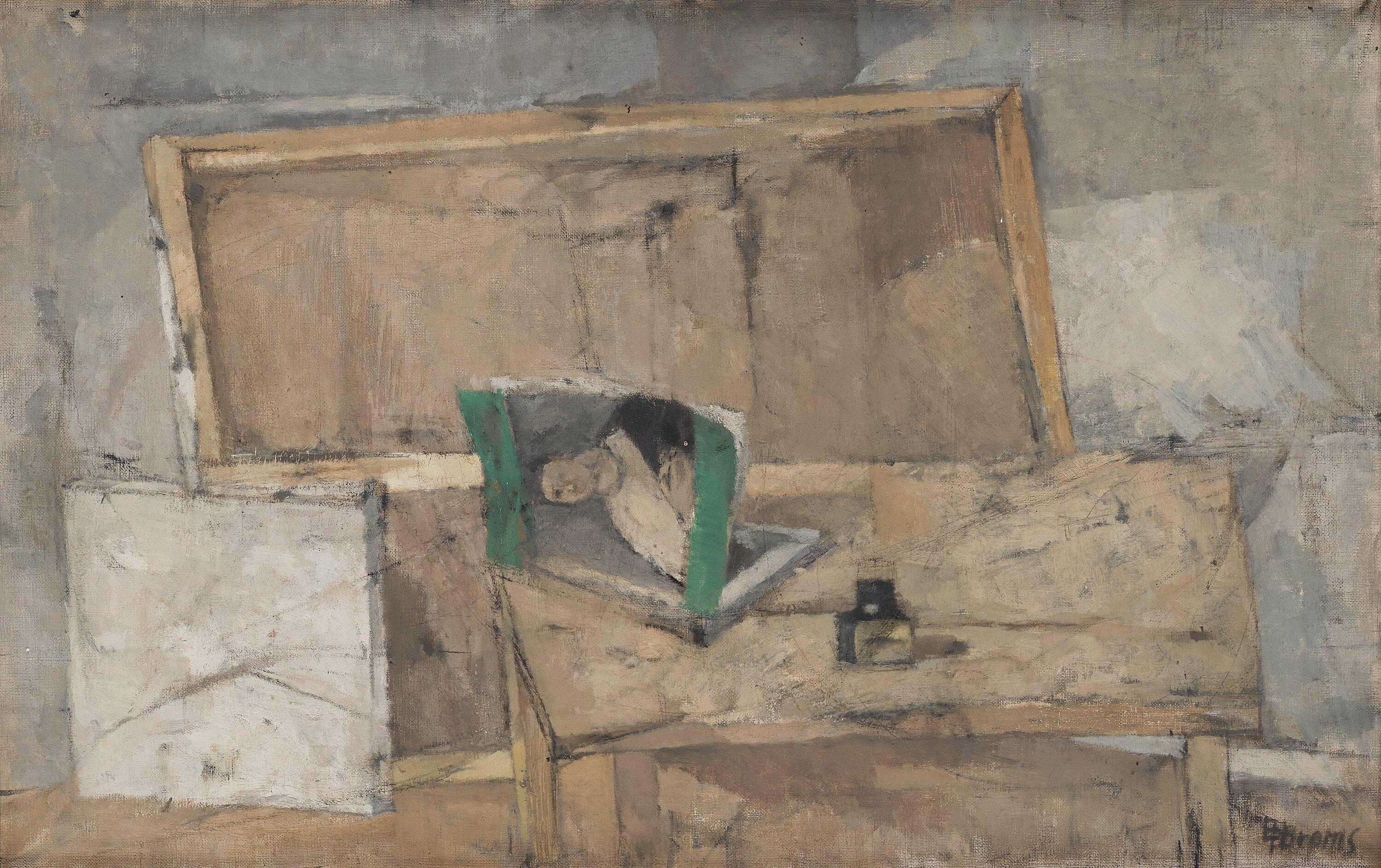 Birgit Broms - A still life with a magazine and ink bottle