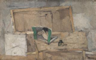 Birgit Broms - A still life with a magazine and ink bottle