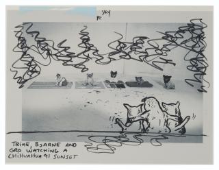 Bjarne Melgaard - Trine, Bjarne And Gro Watching A Chihuahua 91 Sunset