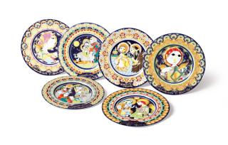 Bjørn Wiinblad - 6 original decorative plates from the series « Weinachten », 1975-82