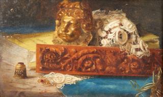 Blaise Alexandre Desgoffe - Still Life with Carving, Lace, and Book on a Table