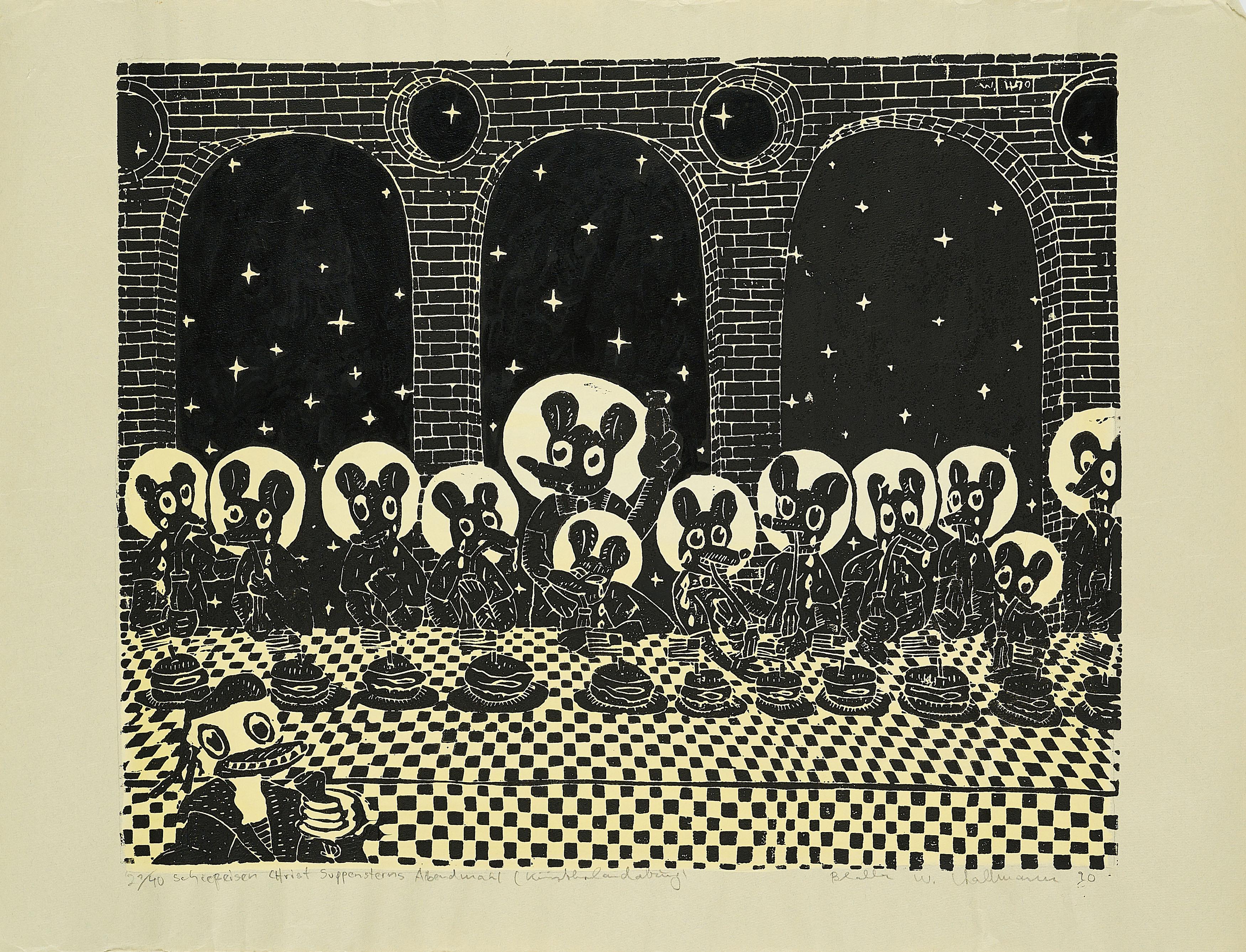 Blalla W. Hallmann - Schießeisen Christ Suppensterns Abendmahl.